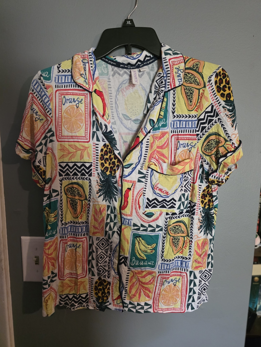 Tropical Fruit-Print Short Sleeve Shirt And Shorts- Yellow Multi
